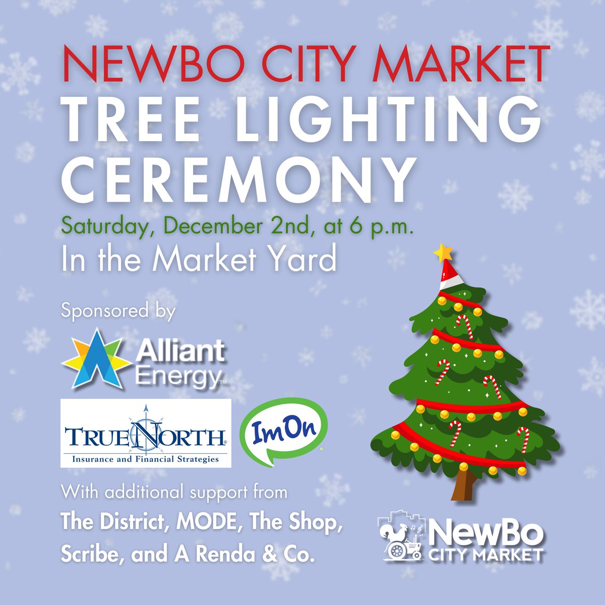 The <a href="/NewBoCityMarket/">NewBo City Market</a> Tree Lighting Ceremony is this Saturday, December 2 at 6pm!🎄

There will be FREE hot cocoa, Christmas carols, and a special appearance from Santa!🧑‍🎄 We’ll see you in the Market Yard for a joyful start to the holidays!