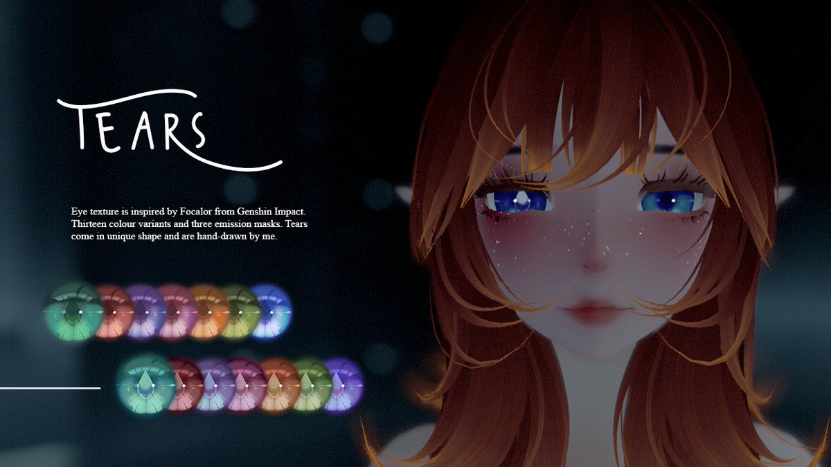 _Chazv's tweet photo. Tears is out now! (FREE)
Change your look for the weekend with my new eye texture bundle inspired by Focalor from Genshin Impact
Link on comment
#vrchat #eyetexture #3d #GenshinImpact #Focalors https://t.co/HQTPVnaMZh