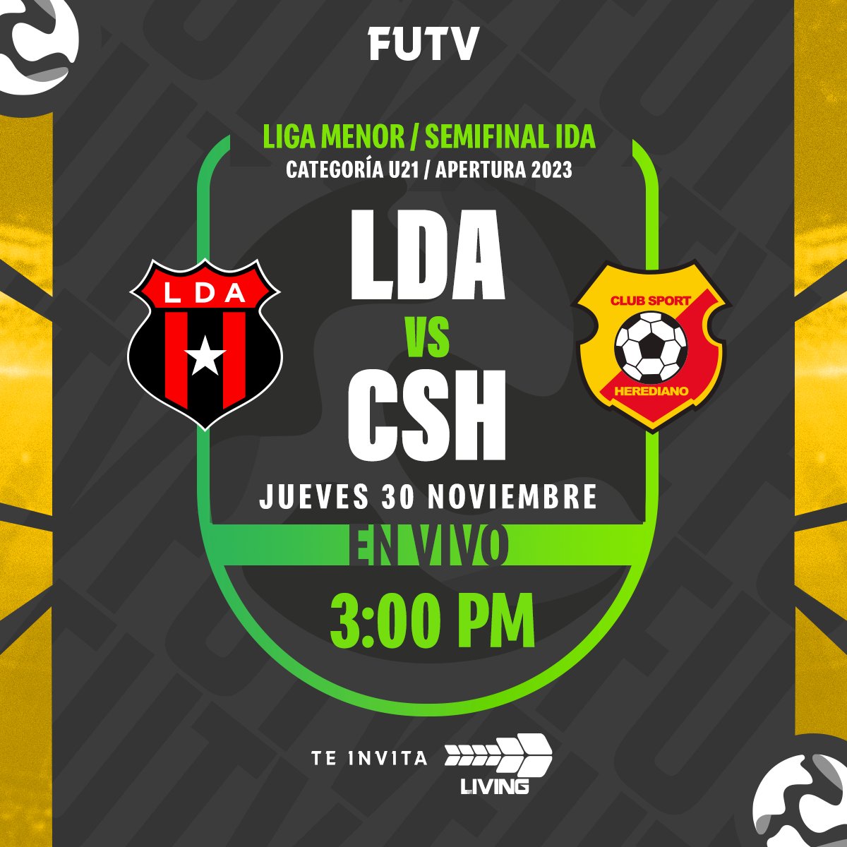 🏆 | Liga Menor / Torneo U-21
🆚 | Alajuelense vs Herediano
⏰ | 3:00 pm
📺 | FUTV

🔗 futvcr.com
