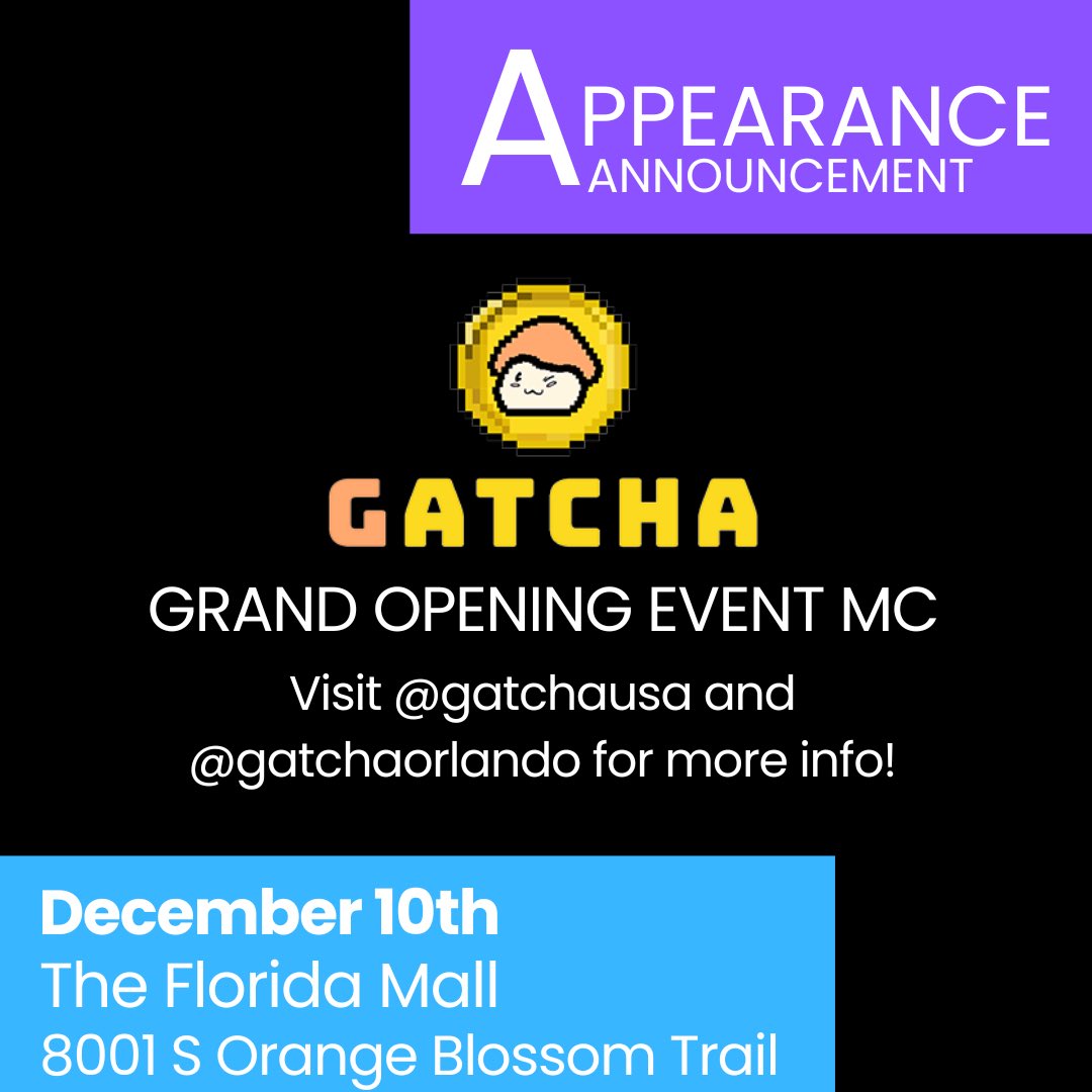 CBCcosplay's tweet photo. Remember how we said we were on hiatus? WE LIED! We will be MCing the last day of Grand Opening events for the new Gatcha store location at The Florida Mall! For more info, check out @gatchausa and @gatchaorlando on IG!
#gatcha #gatchausa #cryingbutcapable #CBCCosplay https://t.co/Dt2hkft2Ja