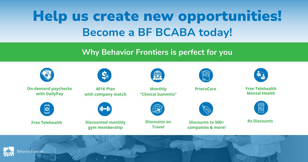 We present great benefits for our BCBAs so they can utilize these resources and build upon their current skillset and transcend their career. Apply online today! loom.ly/Fq2Hbbo
#bcaba #hiring #greatbenefits #aworldwithoutlimits