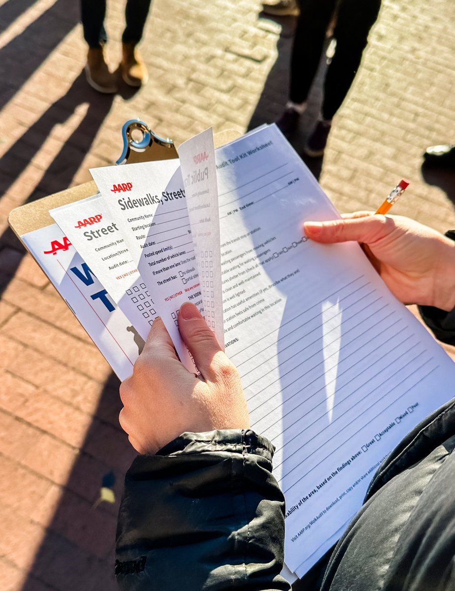 AARPLivable's tweet photo. The @aarplivable team spent part of their team retreat this week conducting a #WalkAudit using the popular @aarp Walk Audit Tool Kit and were lucky enough to have @mayormcginn from @americawalks with us to lead the walk! 🚶‍♂️👟 https://t.co/LEWxePxQYb