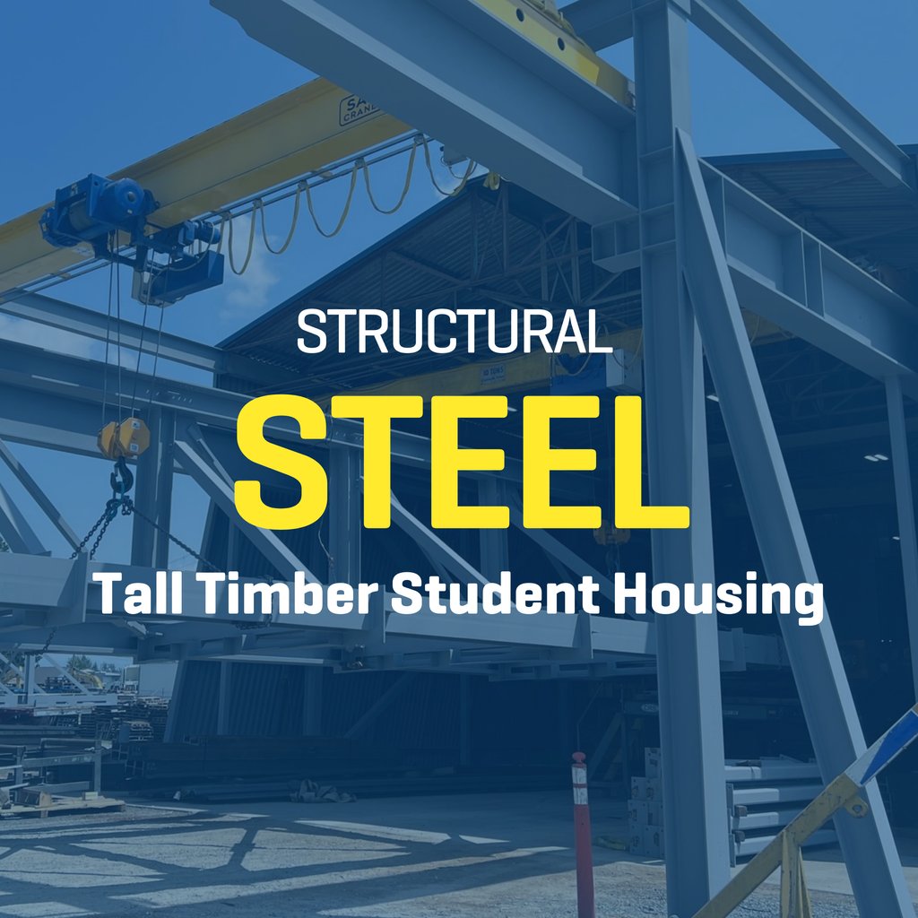 Did you know that the Tall Timber Student Housing Building incorporates a network of steel columns at its core? These steel components provide rigid support for other building materials and equipment.

#BCIT #BCITCPF #BCITstudenthousing #structuralsteel #masstimber