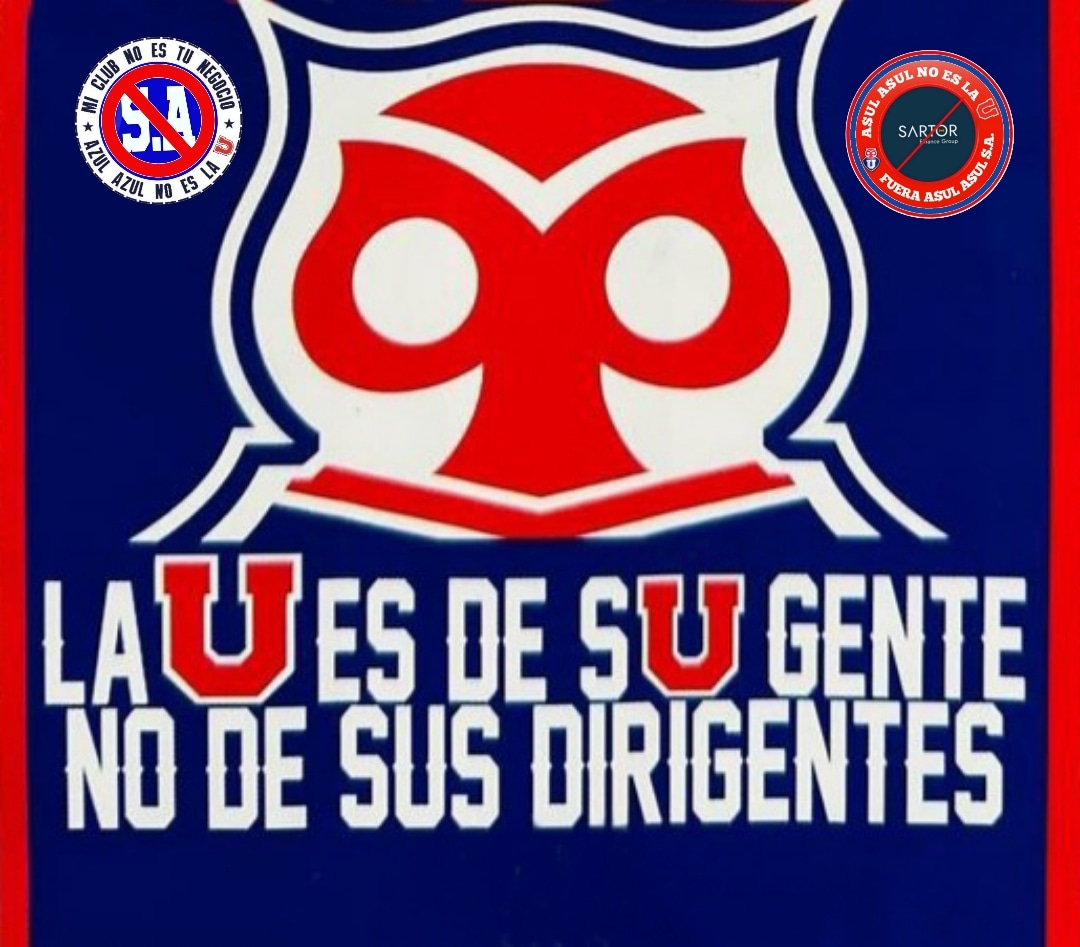 zapata_renato's tweet photo. VOLVEMOS A SER CLUB
A$UL A$UL NO ES LA @udechile
NO + S.A.
A$UL A$UL PASIÓN POR EL DINERO
FUERA A$UL A$UL !!!
FUERA CRU$ARTOR !!!
#FueraAzulAzul #AzulAzulNoEsLaU #FueraSA #VolveremosASerClub #VamosLaU #FueraCrusartor
#FueraSartor #NoMasSA https://t.co/zTmBbhtbnJ