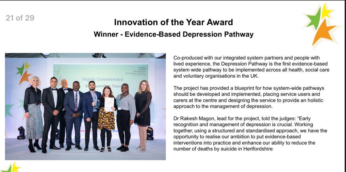 Rakesh Magon (@magon_rakesh) on Twitter photo Delighted to announce that our Evidence Based Depression Pathway Project Team were awarded Winner in the Innovation of the Year category at the # HPFTawards <a href="/HPFT_NHS/">Hertfordshire Partnership University NHS FT (HPFT)</a> Working together for happier & healthier lives <a href="/NHS_HWE/">NHS Hertfordshire and West Essex</a> Delighted to announce that our Evidence Based Depression Pathway Project Team were awarded Winner in the Innovation of the Year category at the # HPFTawards <a href="/HPFT_NHS/">Hertfordshire Partnership University NHS FT (HPFT)</a> Working together for happier & healthier lives <a href="/NHS_HWE/">NHS Hertfordshire and West Essex</a>