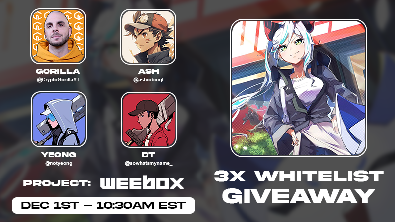 Missed out on the San FranTokyo mint?

No worries, we've got 3 whitelist spots for their upcoming PFP drop!

We'll be joined by special guests @notyeong and <a href="/sowhatsmyname_/">DT | SFT⛩👁️</a> to find out all the latest Weebox alpha!

Friday 10h30am EST 🗓️ RSVP below 👇