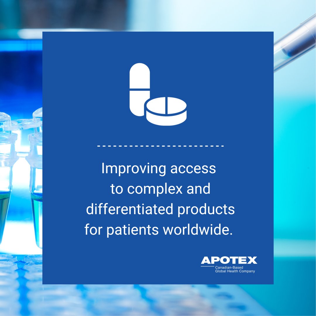 Our Purpose drives our efforts to deliver affordable, innovative & high-quality solutions. Using our history of core competencies & focusing on technology diversification, Apotex is committed to growing its portfolio to include more differentiated products for patients worldwide.