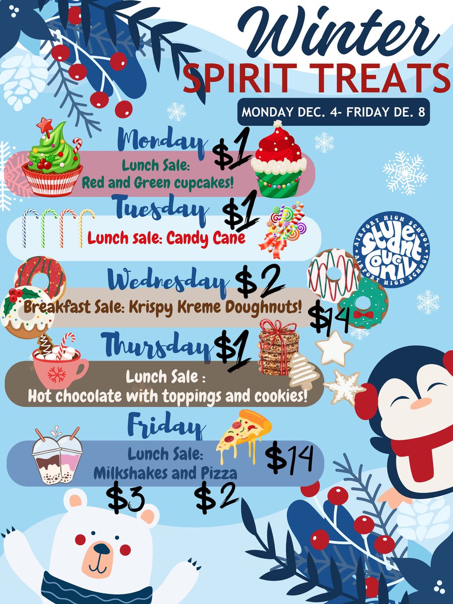 Eagles get ready for next week! We have a spirit week and a week full of treats for y’all! <a href="/AHS_Leads/">Airport High School Eagles</a> <a href="/ahs/">AHS</a>