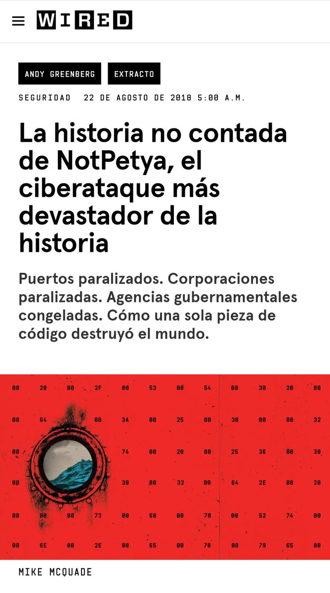 30 de noviembre Día de la Seguridad Informática.
Aprovecho para dejarles dos artículos interesantes: El de NotPetya de Wired <a href="/WIRED/">WIRED</a> 
Un malware que rompió muchas cosas y por ahí no te enteraste.
wired.com/story/notpetya…