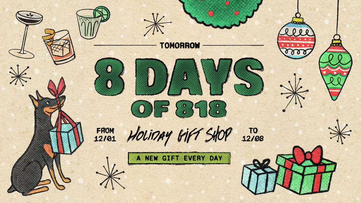 The 8 Days of 818 Holiday Gift Shop opens tomorrow! Check our Instagram every day between 12/1 and 12/8 at 1 PM EST to unwrap each day’s exclusive gift. We’re dropping new  items and re-releasing 818 classics. Sign up for texts at link in bio for early access to each day’s drop.