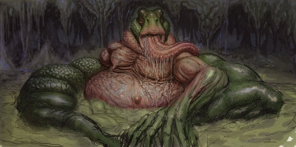 Rochaku2's tweet photo. Frog demon. Creature concept. #conceptart #creaturedesign #PaintingWarhammer https://t.co/D9XtsmWX0Q