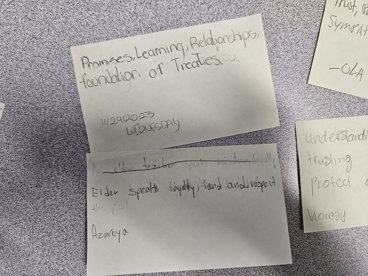 We have been discusing treaty relationships and relationships with the land. After reading Treaty Words, Ss discussed among their groups the messages within the story, and turned their findings into a 6 word summary