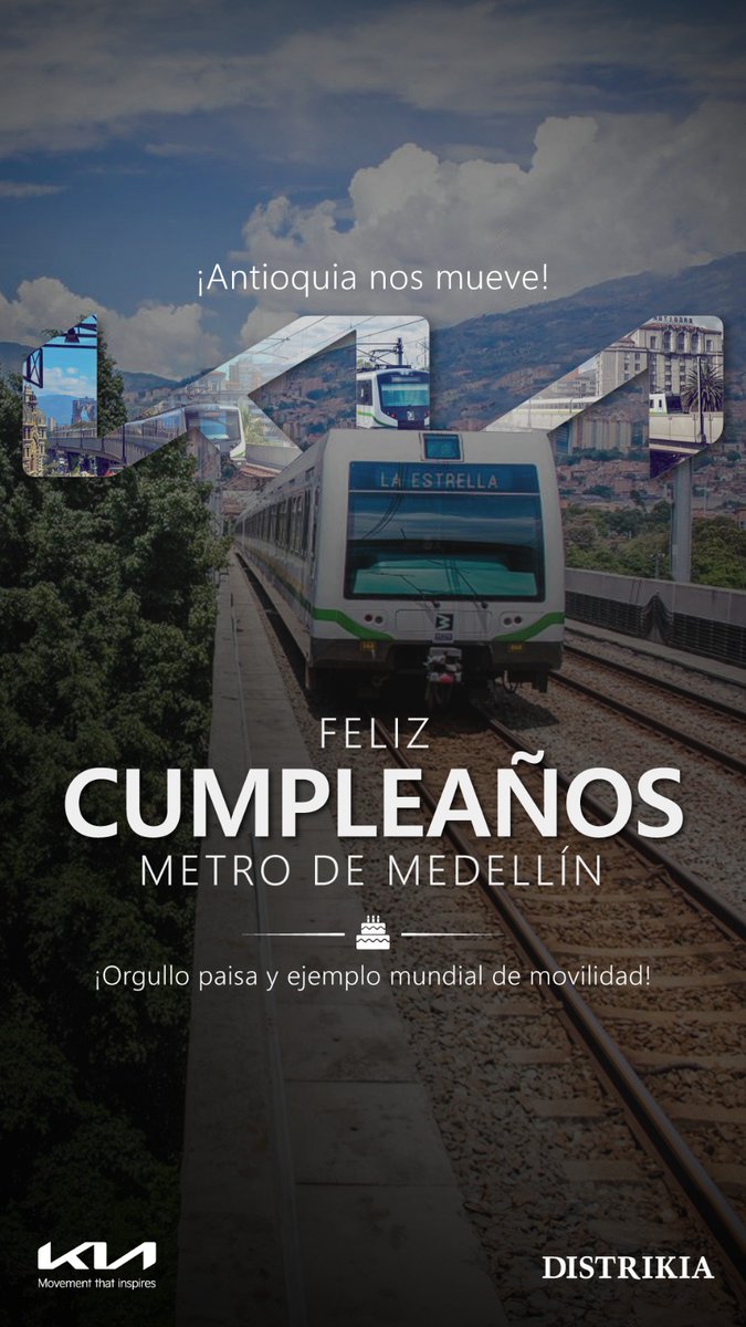 Distrikia's tweet photo. Nos mueve MEDELLÍN y ANTIOQUIA. Feliz cumpleaños @metrodemedellin ¡Gracias por tantos kilómetros de pujanza en pro de nuestras montañas! https://t.co/c8ilkwO1St