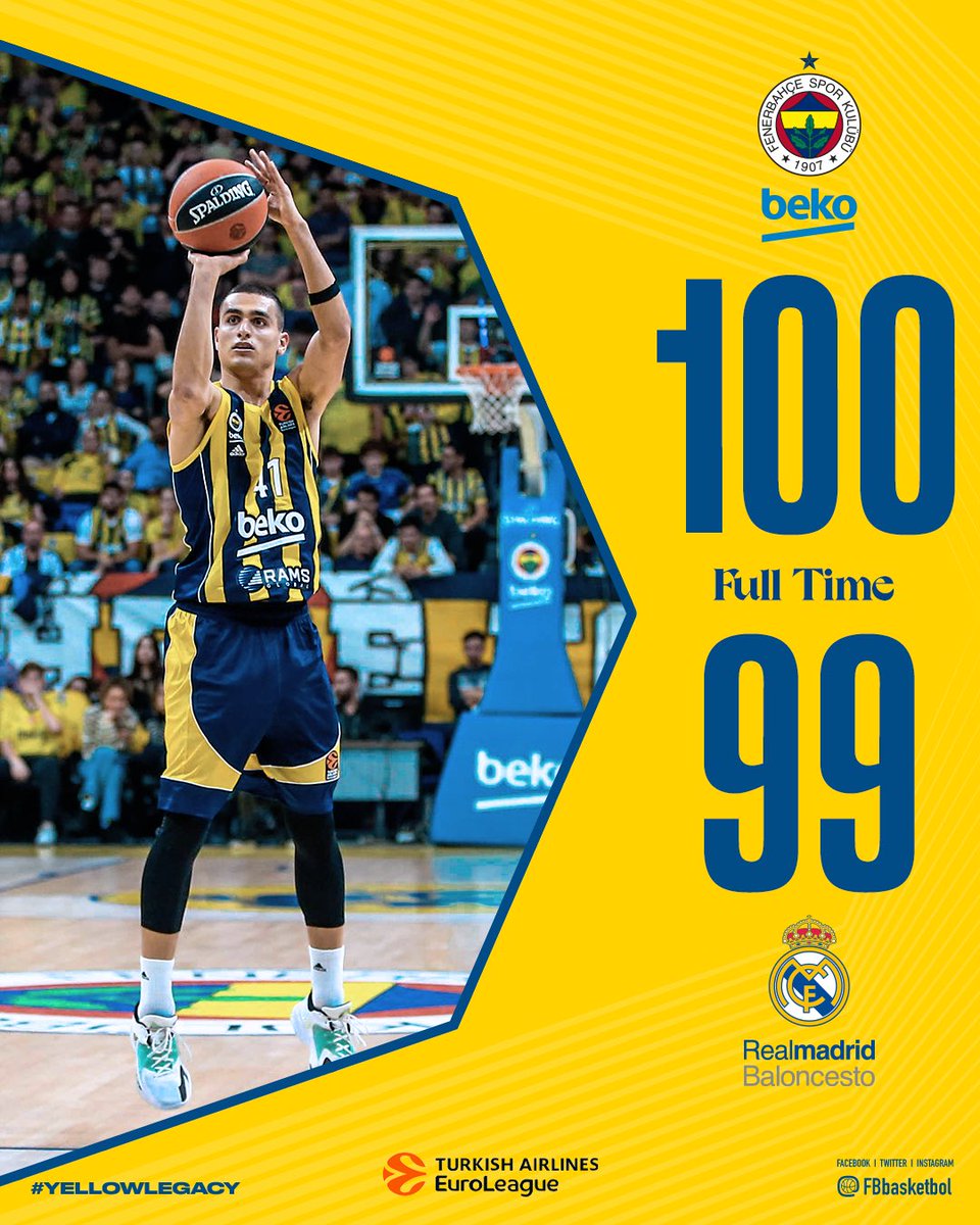 Fenerbahçe Beko (@fbbasketbol) on Twitter photo MAÇ BİZİM!
Maç Sonucu | Fenerbahçe Beko 🆚 <a href="/RMBaloncesto/">Real Madrid Basket</a>: 100-99
Skor dağılımımız: Guduric 21, Wilbekin 19, Madar 17, Hayes-Davis 16, Calathes 13, Motley 9, Sertaç 3, Dorsey 2. #YellowLegacy #EuroLeague MAÇ BİZİM!
Maç Sonucu | Fenerbahçe Beko 🆚 <a href="/RMBaloncesto/">Real Madrid Basket</a>: 100-99
Skor dağılımımız: Guduric 21, Wilbekin 19, Madar 17, Hayes-Davis 16, Calathes 13, Motley 9, Sertaç 3, Dorsey 2. #YellowLegacy #EuroLeague