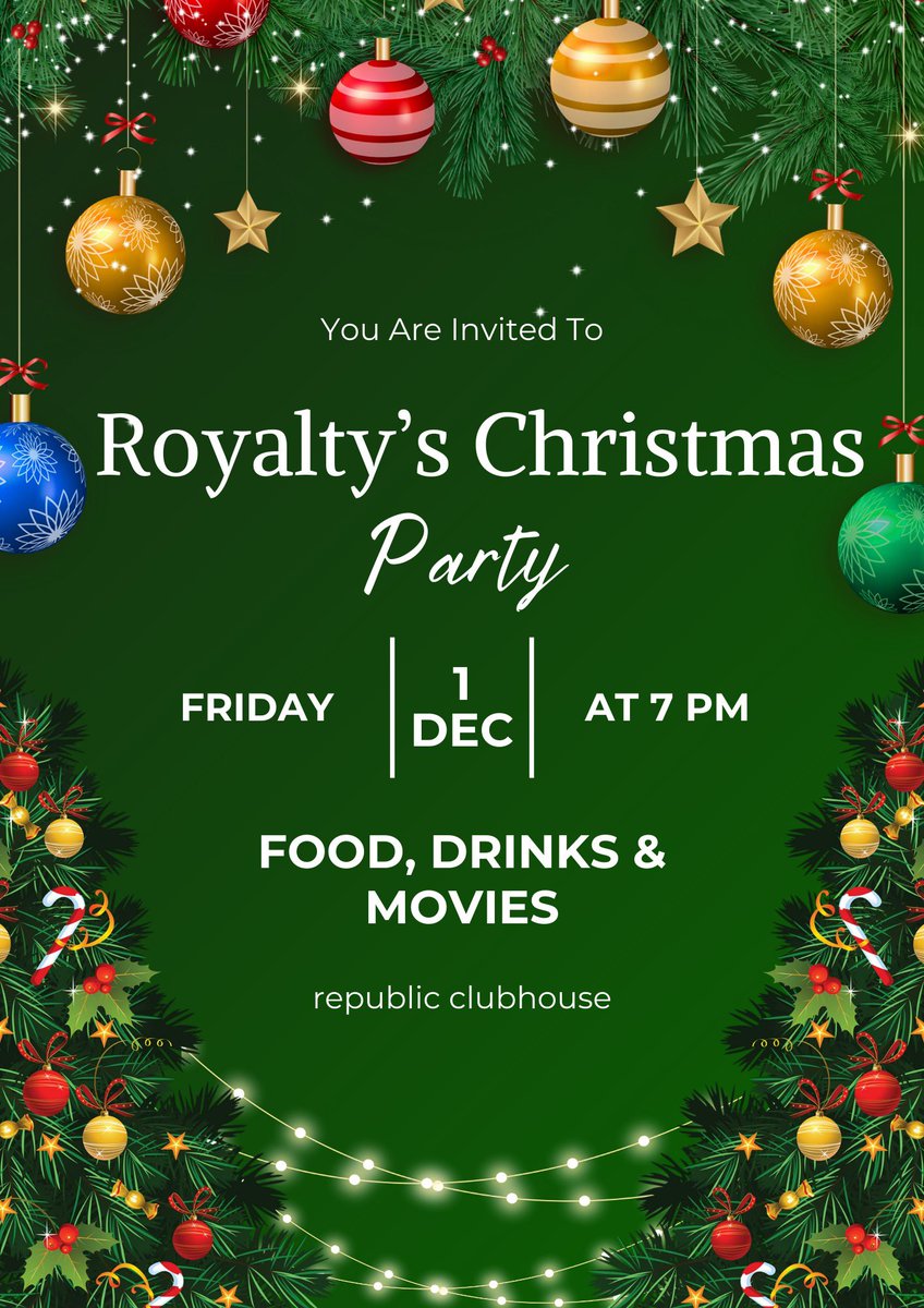 👑✨’Tis the season to sparkle and shine! Join us for an enchanting evening at Royalty’s Christmas party! Let’s make this holiday season one to remember! 🎄#celebratewithroyalty