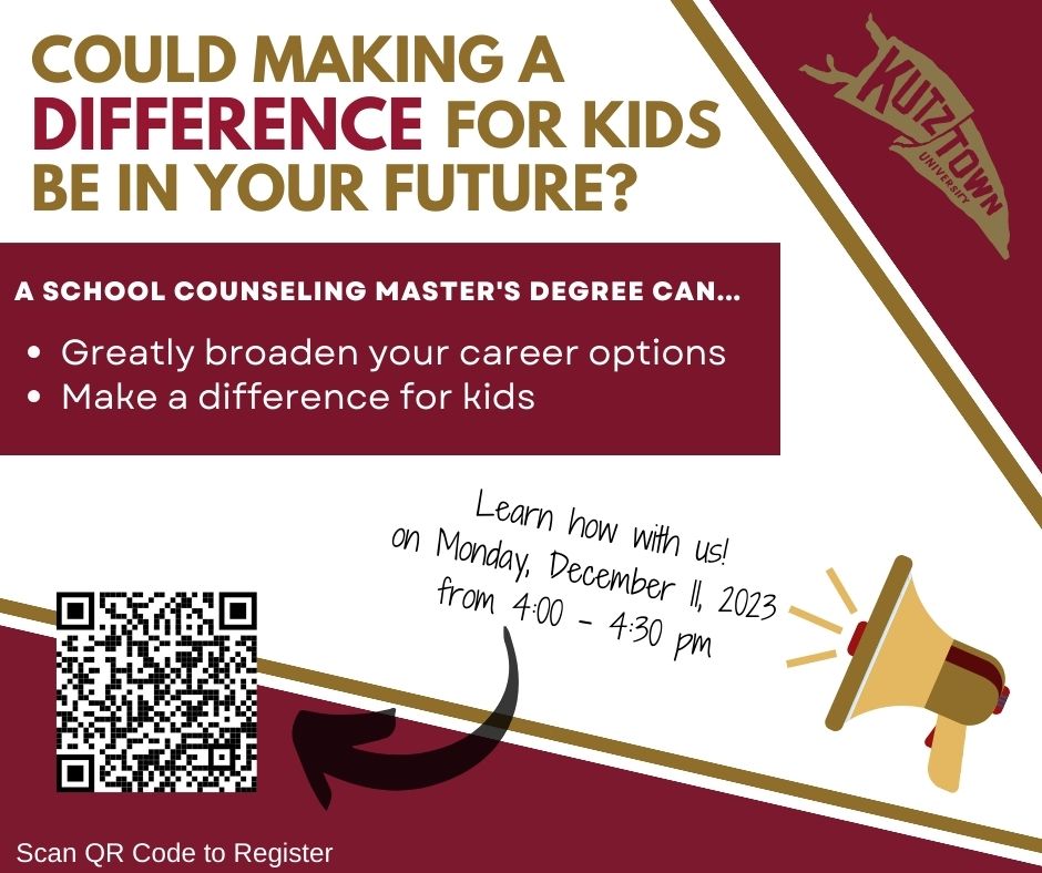 KUGradAdmission's tweet photo. Learn how to earn an MS in School Counseling and make a difference for kids. Be there (on Zoom!) on Monday, Dec. 11th from 4-4:30 p.m.

Scan the QR code or use the link below to register and receive the Zoom link!
https://t.co/KZCb3GJ3aS

#SchoolCounseling #mastersprogram https://t.co/3B8kDXZGtF