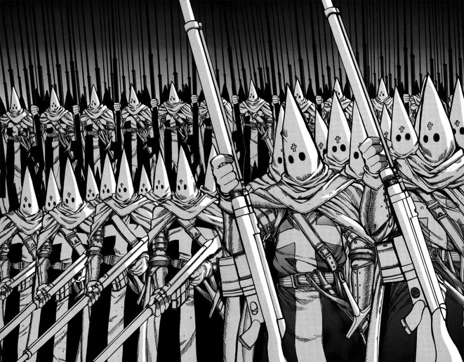 CathaxisArt's tweet photo. @mikefranchina_ @ImperialDane Hellsing by Kouta Hirano had the modern crusaders use giant anti-tank rifles designed to look like pikes or halberds to fight vampires. https://t.co/VV7FSkOZV8