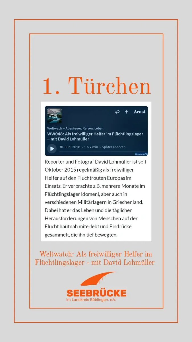 SBoblingen's tweet photo. Hinter dem 1. Türchen findet ihr die Weltwach-Episode mit @DavidLohmueller. Es ist schon eine etwas ältere Episode, aber nicht minder beeindruckend und inspirierend. Ihr könnt David am Sonntag, 3.12. ab 17.00 h in Herrenberg im Klosterkeller bei unserem Seabird-Screening erleben. https://t.co/Sxckw5hqxY