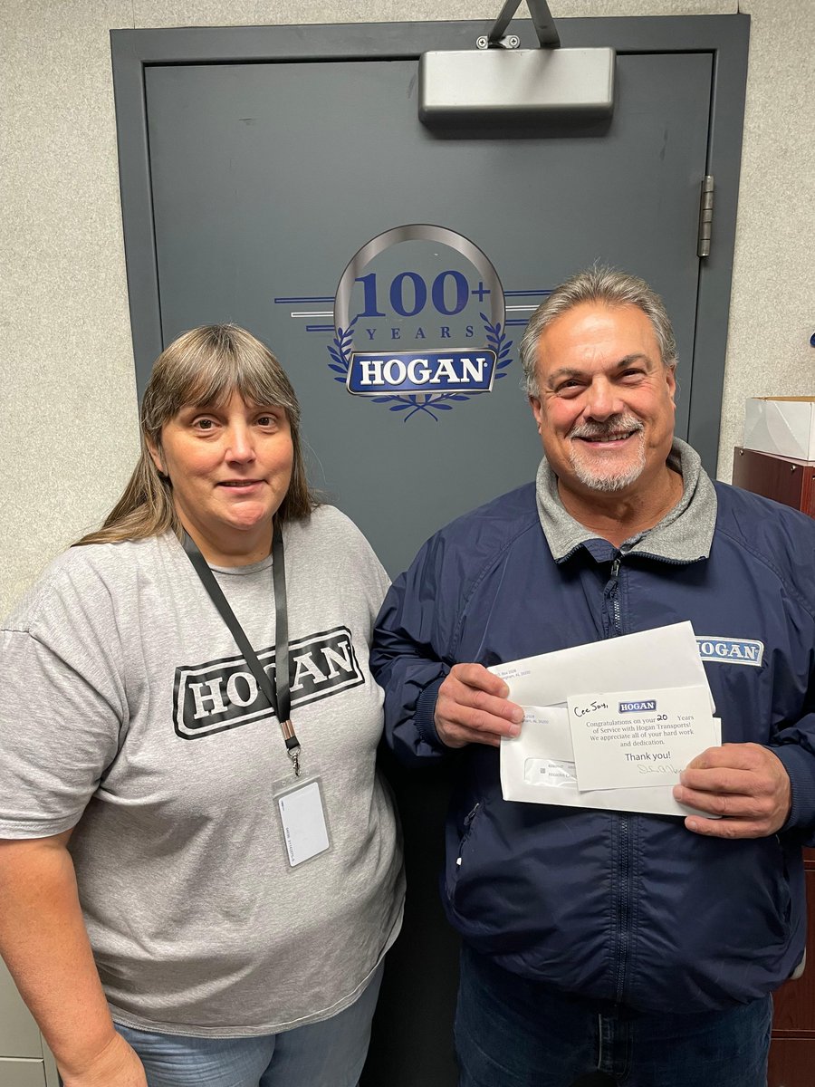 HoganTransport's tweet photo. Congrats to Cee Jay &amp; David on their 20-year service anniversaries! Both drivers are out of our Austinburg, OH, location &amp; are pictured here with Ops Manager Joyce, who is also nearing her 20-year anniversary! We have a great team in Austinburg &amp; are thankful for each of you. https://t.co/L2VrdYzRWE
