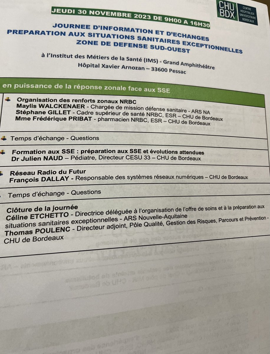 ETCHETTO Céline (@celine_etchetto) on Twitter photo ⤵️📆Une journée passionnante sur les SSE organisée par les équipes du <a href="/CHUBordeaux/">CHU de Bordeaux</a> et l’<a href="/ARS_NAquit/">ARS Nouvelle-Aquitaine</a> ouverte par <a href="/ElleboodeB/">ELLEBOODE Benoit</a> et r <a href="/Alexis_Thomas_h/">Alexis THOMAS</a> 🙏🏻au Dr Jean Marc Philippe pour sa présence fidèle, aux organisateurs, aux participants nombreux et aux intervenants de grande qualité ⤵️📆Une journée passionnante sur les SSE organisée par les équipes du <a href="/CHUBordeaux/">CHU de Bordeaux</a> et l’<a href="/ARS_NAquit/">ARS Nouvelle-Aquitaine</a> ouverte par <a href="/ElleboodeB/">ELLEBOODE Benoit</a> et r <a href="/Alexis_Thomas_h/">Alexis THOMAS</a> 🙏🏻au Dr Jean Marc Philippe pour sa présence fidèle, aux organisateurs, aux participants nombreux et aux intervenants de grande qualité