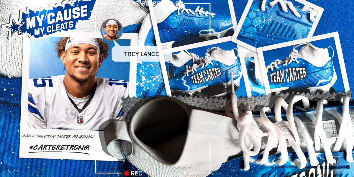 dallascowboys's tweet photo. #CarterStrong 🫶

@treylance09 is huddling up for every young warrior battling leukemia &amp; raising awareness for childhood cancer through his support of #CarterStrong. #MyCauseMyCleats https://t.co/rQELTke27G