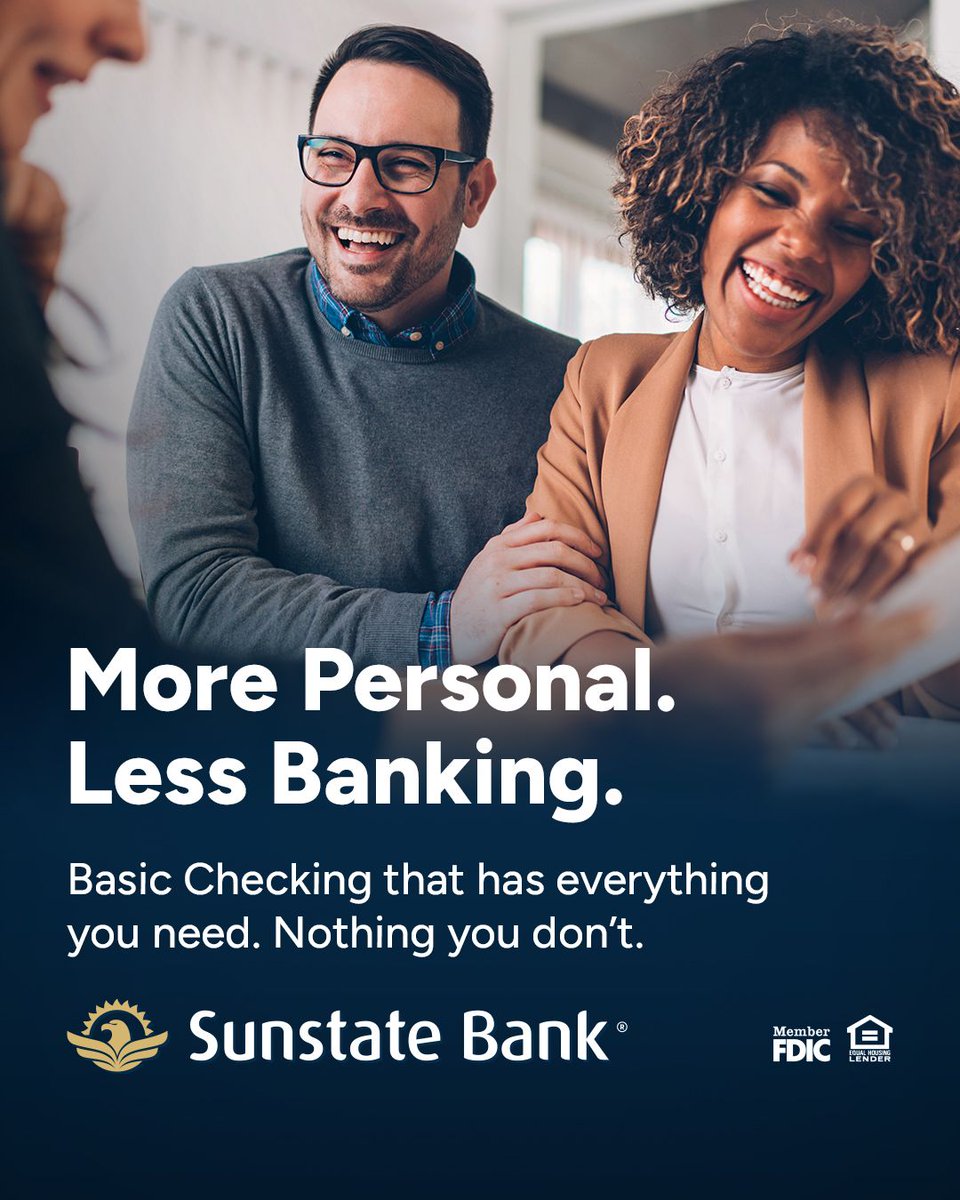 SunstateBank's tweet photo. Discover the convenience of Basic Checking at Sunstate Bank. It's more than a checking account; it's your financial sidekick. Say hello to simple banking with everything you need and nothing you don't. https://t.co/HSgNY6Ka2g