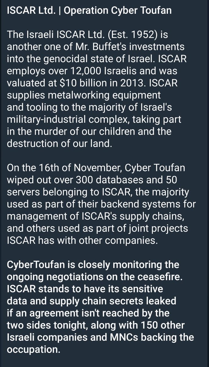 leugique_p's tweet photo. #Cyber_Toufan_Al_Aqsa infiltrates ISCAR and wipes out over 300 databases and 50 servers. 
#Cyber_Toufan
#Anonymous 
#FreePalestine https://t.co/3xf4Eb9V88