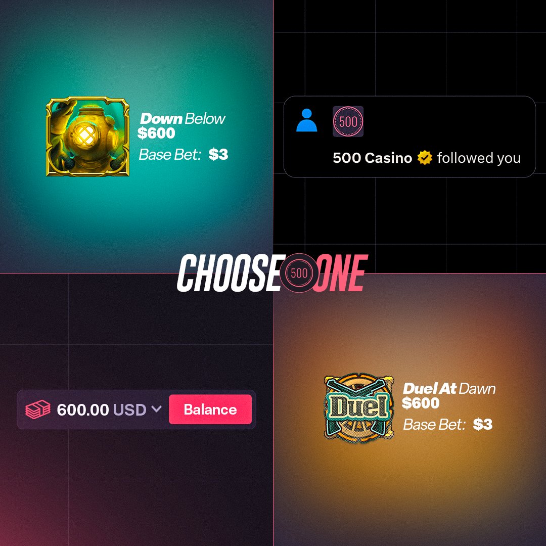 500Casino's tweet photo. Choose one for free:

- Beast Below - Bonus buy below $600 🐙
- Follow back 👥
- $600 Balance 🤑
- Wanted - Duel at Down $600 bonus buy ⭐️

RT 👀 https://t.co/2EGoH97mUW