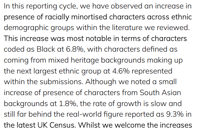 CLPE doing wonderful work with their #ReflectingRealities reports. As usual, while representation of racially minoritised groups improves, it is only in specific areas. E.g. barely anything is being done about South Asian representation. Our approach to diversity is NOT diverse.