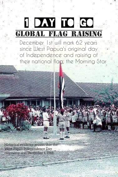 📣 GLOBAL FLAG RAISING DAY || 1 Day To Go Tomorrow is the day to commemorate West Papua 62nd Independence Day. We’d love to see your support with the Morning Star flag from wherever you are. #WestPapua #62ndIndependenceAnnyversary #StolenInddependence #FreeWestPapua