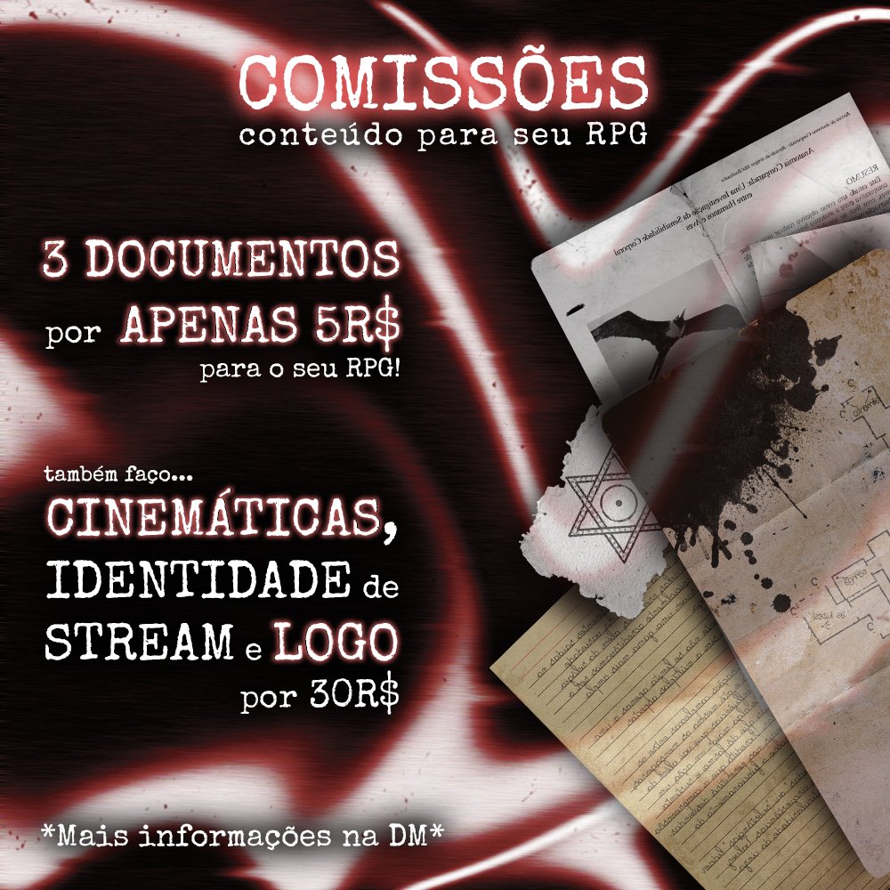 ⭐️COMISSÕES ABERTAS!!!!

💌Só chamar na dm ::)

#ordemparanormal #OPQuarentena #RPG