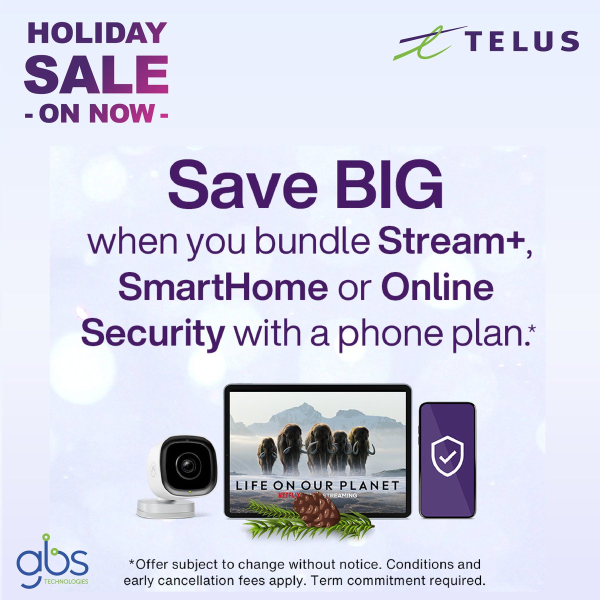 Save BIG when you bundle TELUS services during our Holiday Sale! Visit us in store for details, some conditions apply. gbstech.com/locations #Telus #gbstech #Boxingweek2023