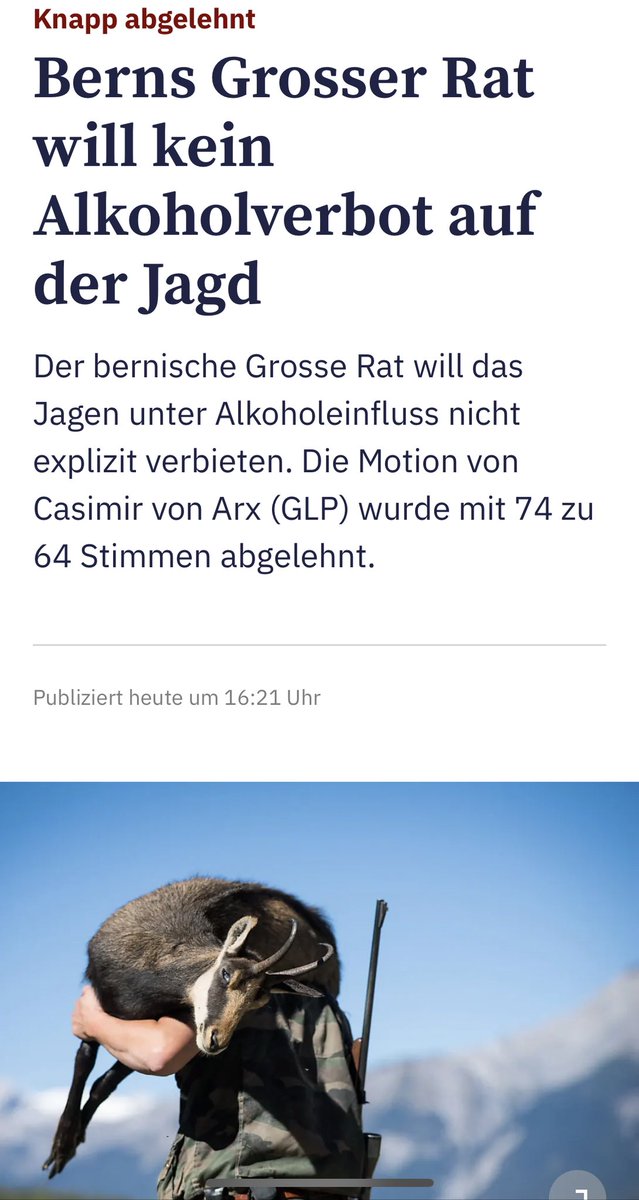 Echt jetzt? Besoffen rumballern ist okay <a href="/kanton_bern/">Kanton Bern</a>?

#kopfschütteln #jagd #alkoholverbot #bern <a href="/BernerZeitung/">Berner Zeitung</a> <a href="/bfu_ch/">Unfallverhütung</a>