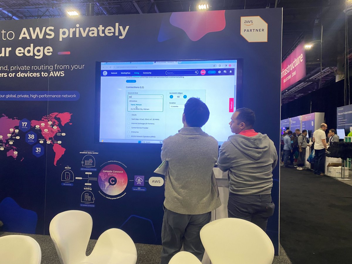 ConsoleConnect's tweet image. As #AWSReInvent Las Vegas unfolds, discover how to connect to AWS locations globally with #ConsoleConnect 🌐. 💻 Point-to-point Layer 2 or ☁️ Layer 3 CloudRouter® – find your best fit at Stand 306. #CloudRouter #GlobalConnectivity #Cloud #CloudConnection #Naas