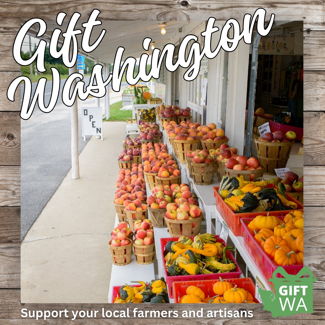 WSDAgov's tweet photo. 🎁 Delight your friends &amp; family with a gift certificate to a local #farmstand. From crisp apples to vibrant veggies, savor the flavors of the season. A tasty gift that keeps on giving!  Find a farmstand near you at https://t.co/vwUUth47NY.
@eatlocalfirst
#GiftWA #BuyLocal https://t.co/cxQUls2q2t