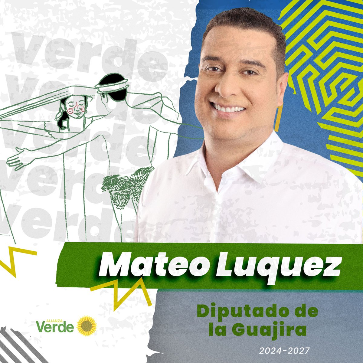PartidoVerdeCoL's tweet photo. Celebramos que en el recorrido político de @mateoluquez lleve con orgullo las banderas de la Alianza Verde. Ahora salta del concejo a la asamblea departamental de La Guajira y auguramos éxitos en su gestión. 

Más en: https://t.co/oIku7F4duI https://t.co/oYNT6Shb6g