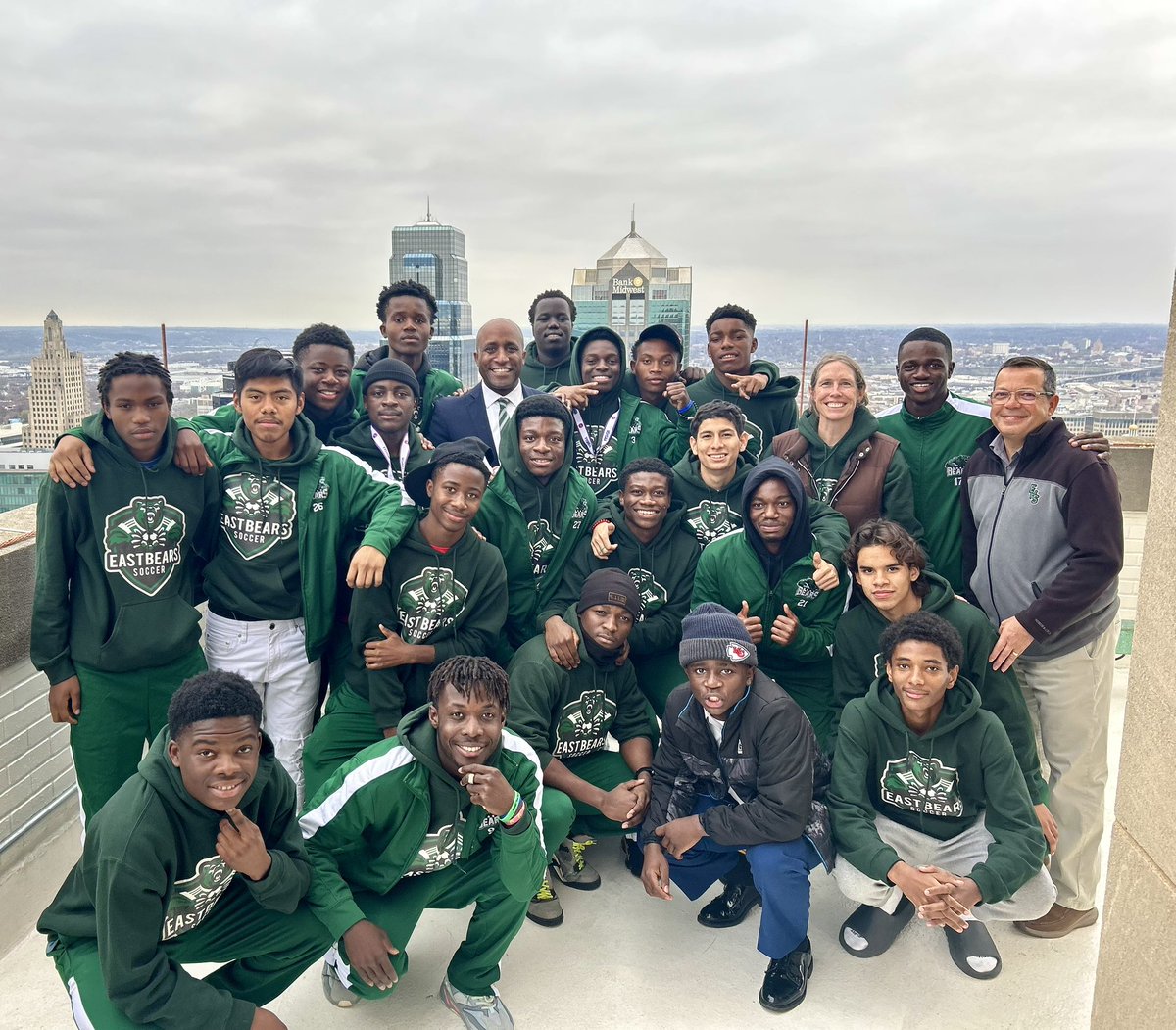 Mayor Q (@quintonlucaskc) on Twitter photo Got to celebrate the young men of <a href="/KCPS_East/">East High School</a> Soccer, Missouri state champions! Coming from all over the world, East’s team is the pride of Kansas City and represents our community and its work ethic. We were honored to host them on the City Hall roof and at Council today. Got to celebrate the young men of <a href="/KCPS_East/">East High School</a> Soccer, Missouri state champions! Coming from all over the world, East’s team is the pride of Kansas City and represents our community and its work ethic. We were honored to host them on the City Hall roof and at Council today.