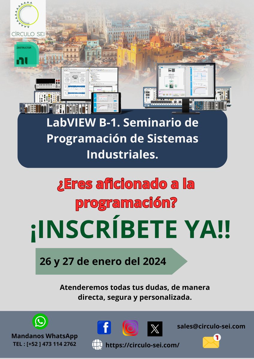 Circulo_SEI's tweet image. Los invitamos a inscribirse al seminario de LabVIEW B-Programación de Sistemas Industriales.
COTIZA YAAAA!!!!