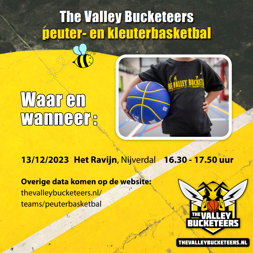 Vanaf 13 december is er weer kleuterbasketbal! Iedereen vanaf 4 jaar is van harte welkom om mee te doen.

Kom op woensdag 13 december om 16.30 uur naar Het Ravijn!

#valleybuck
