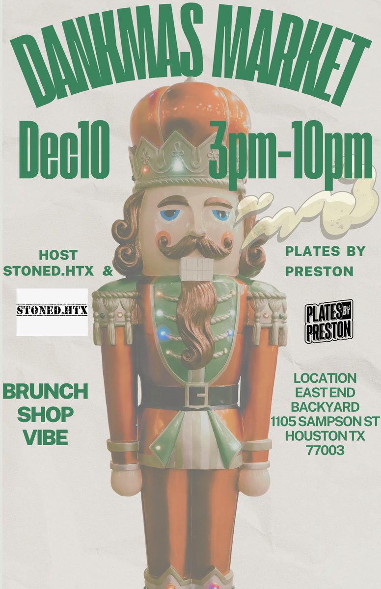 Last few markets of the year!  Join us at Dankmas Market, hosted by stoned_htx &amp;, Plates by Preston on December 10th, 3pm-10pm at EastEndBackyard – where brunch meets gaming, arts, clothing, edibles, and extracurricular activities. Elevate your holiday haze with us! 🎄🌿 #Houston
