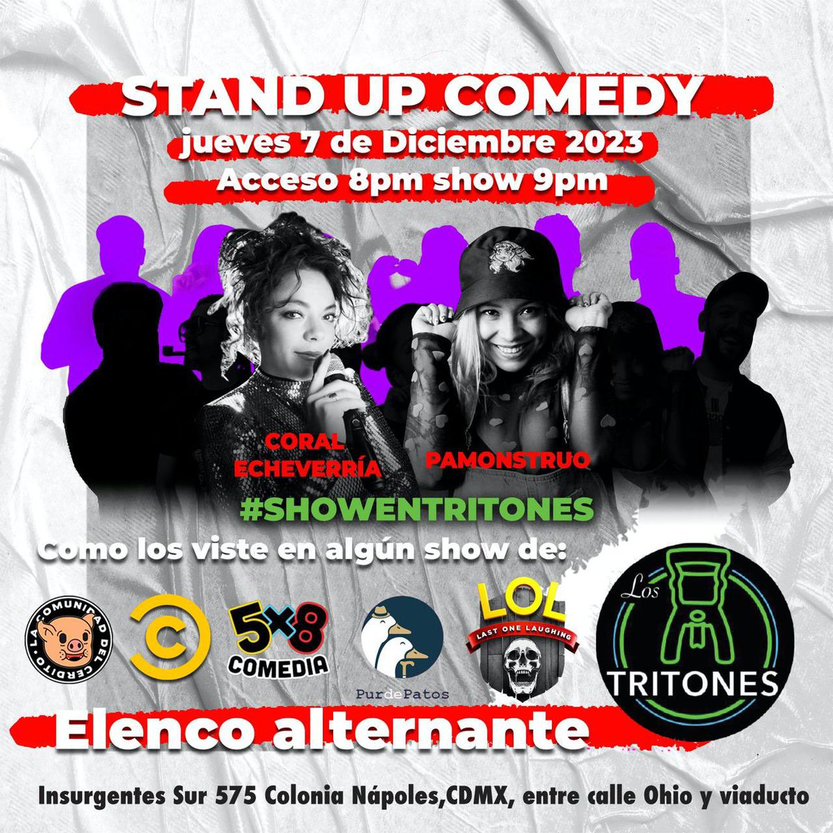 El jueves 7 tengo show en #TritonesNápoles al lado de la talentosa <a href="/CoralEcheverria/">Coral Echeverria</a> y NO HAY COVER👌🏼 vamos a reír, beber y pasarla sabroso.

Tu entrada aquí: boletopolis.com/es/evento/28271
