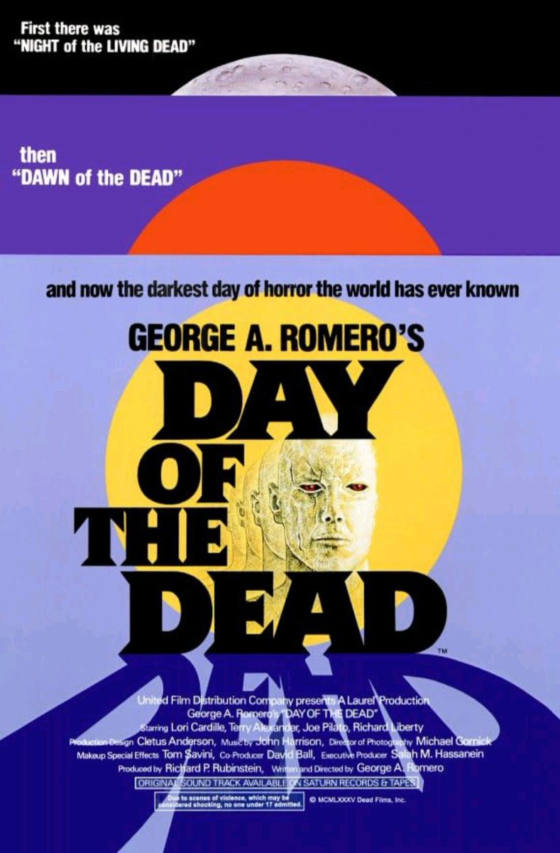 Talking taglines: 'First there was NIGHT OF THE LIVING DEAD then DAWN OF THE DEAD and now the darkest day of horror the world has ever known' #DayOfTheDead (1985 - Dir. #GeorgeARomero) #LoriCardille #JoePilato #ShermanHoward #RichardLiberty