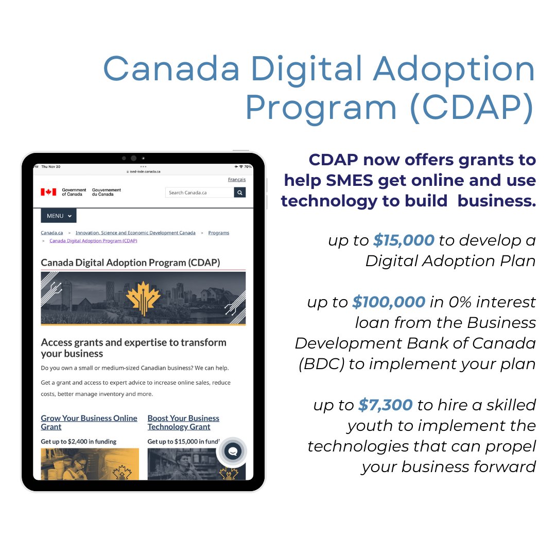 casafoundation's tweet image. 🚀 Exciting News for Canadian Entrepreneurs! 🇨🇦✨ Government of Canada offers the Canada Digital Adoption Program to help SMEs! Let&apos;s turn challenges into opportunities and propel Canadian entrepreneurship to new heights! #SmallBusinessSupport #Entrepreneurship #CDAP
