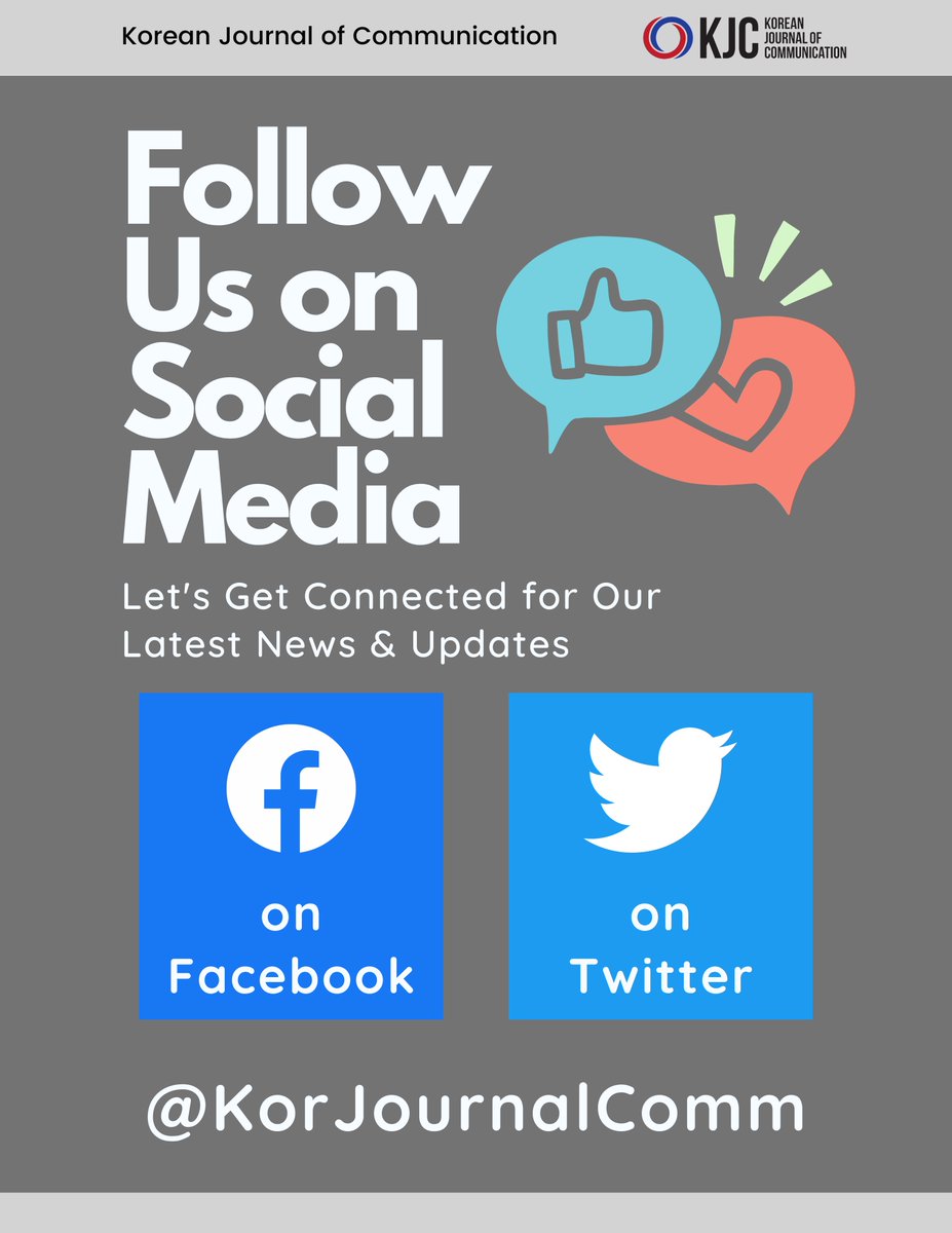 KorJournalComm's tweet image. We have now launched the KJC social media pages! Please follow us to stay up to date with the paper calls and upcoming features of articles as we publish our first issue in the coming months.

#KorJournalComm