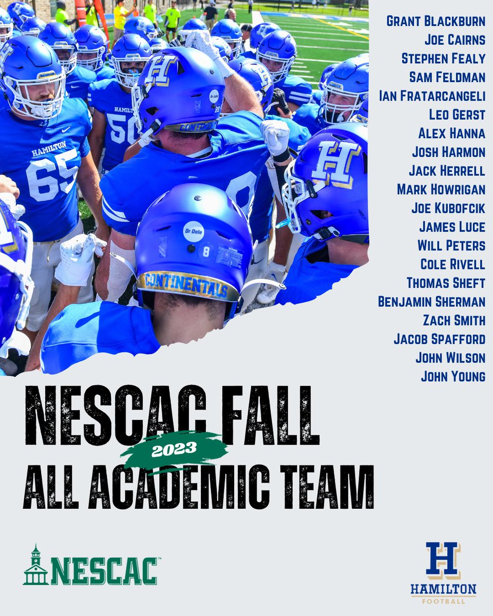 HamCollFootball's tweet image. Congratulations to all 20 our guys who were named to the NESCAC Fall All-Academic Team!