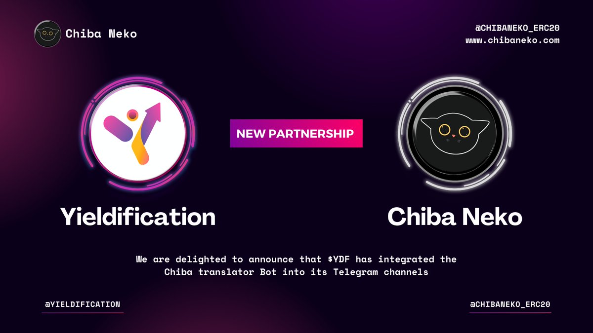 Talk AI (@talkai_) on Twitter photo PARTNERSHIP Unveiling
Hello $Chiba's,
Exciting news! We're thrilled to announce the fourth project to integrate the Chiba Translator into their Telegram channel.
<a href="/yieldification/">yieldification</a> 🤝 @chibaneko_erc20
Kudos to them for the personalized bot and exclusive lifetime usage! 🎉 PARTNERSHIP Unveiling
Hello $Chiba's,
Exciting news! We're thrilled to announce the fourth project to integrate the Chiba Translator into their Telegram channel.
<a href="/yieldification/">yieldification</a> 🤝 @chibaneko_erc20
Kudos to them for the personalized bot and exclusive lifetime usage! 🎉