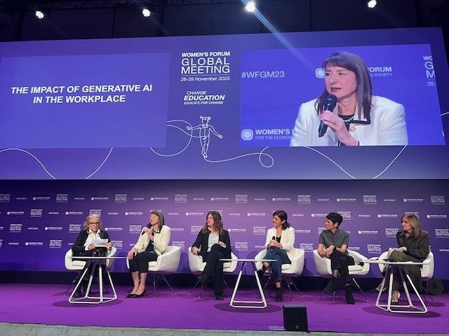 It was an honor to join @CaitKraft, @agathebousquet, @LHeneghanCIOA, @shelleymckin and @MahastiRazavi in a discussion about the transformative power of #GenAI in education and its impact on the #FutureofWork at the @Womens_Forum. #WFGM23