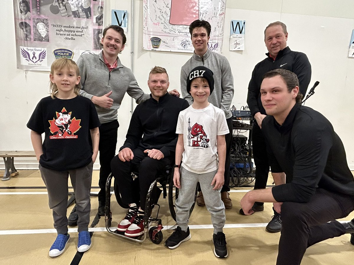 FairvaleFalcons's tweet photo. Thank you to Team Canada Para Hockey players Liam Hickey, Mitchell Garrett, Corbyn Smith, and Auren Halbert for inspiring our students today! What great role models of resilience and perseverance ❤️ https://t.co/U4Jj7k96N1