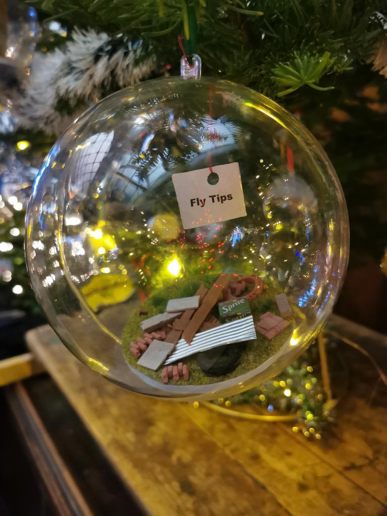 prettejohn's tweet image. Are these not the weirdest baubles ever? Celebrating the joy of sorting out fly tipping at Christmas and maintaining public toilets. Check them out at St.Eustachius. Thank you @tavistocktc #christmas