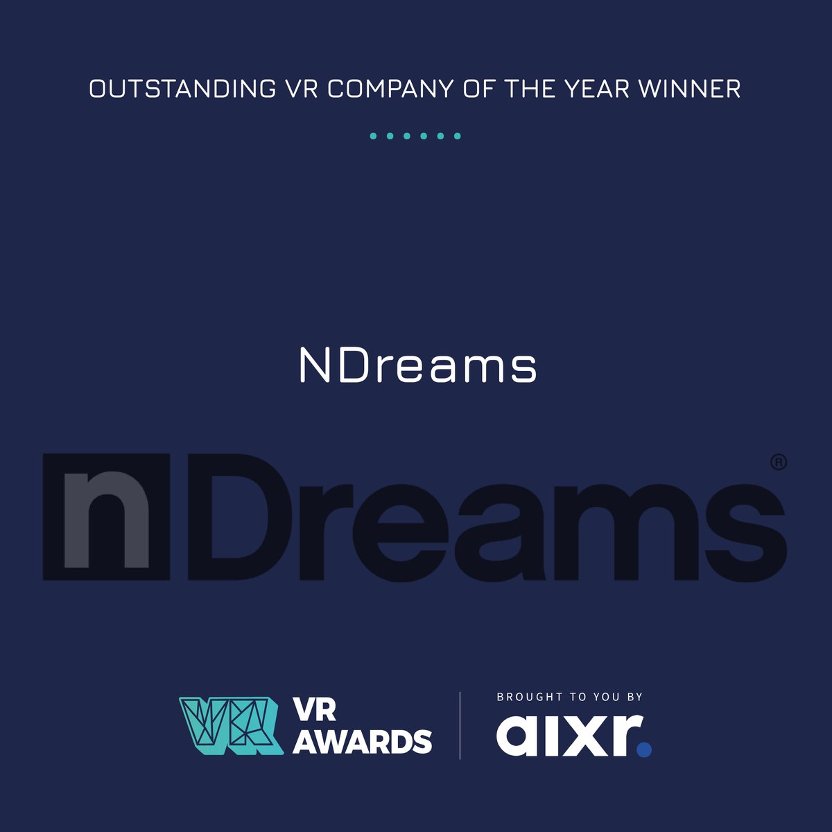 VRAwards's tweet photo. And the winner of Outstanding #VR Company of the Year goes to...

🚀🏆 | @ndreams_vr

Congratulations!  #VRA23 #VRAwards https://t.co/DGYAV2NVAZ